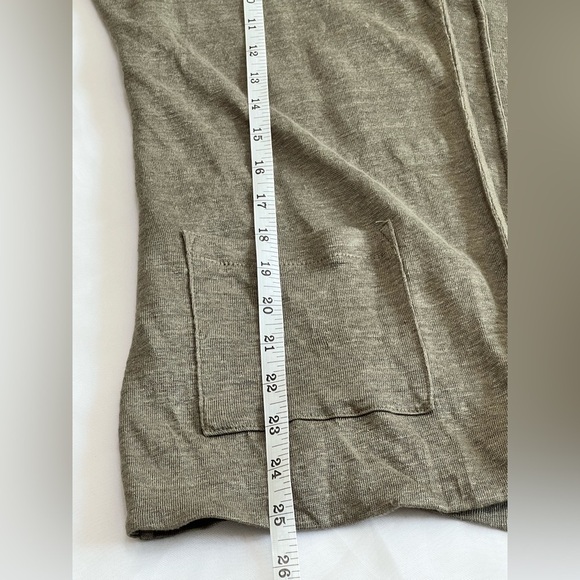 Rachel Zoe Cardigan 100% Linen Open Front Pockets Women's Medium Olive Green - Picture 6 of 8